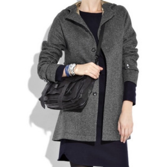 A.P.C. Jackets & Blazers - APC anthracite wool herringbone coat with hood